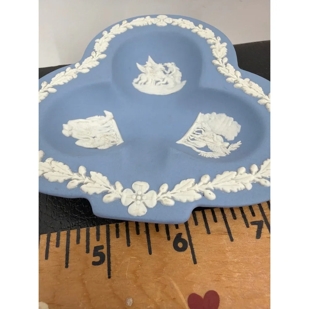 Wedgwood Jasperware Blue Trinket Dish Club Shape Neoclassical Clover England